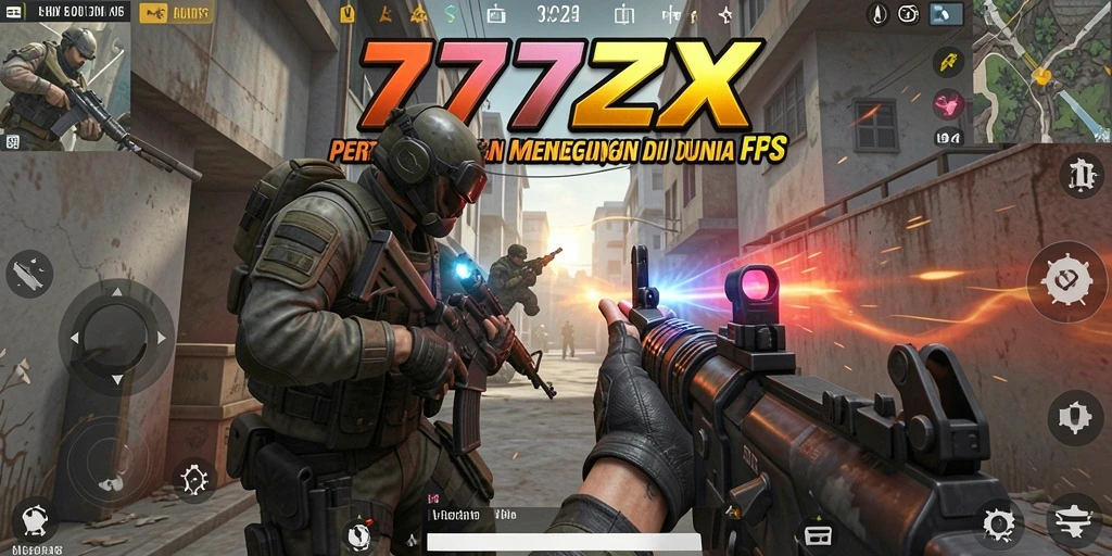 Screenshot menampilkan aksi tembak-menembak intens dalam 777ZX.