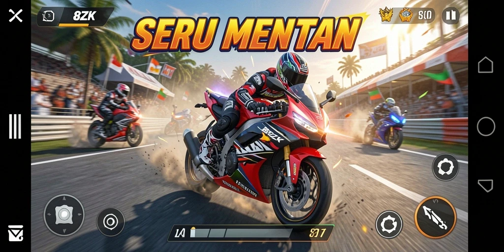 Screenshot gameplay <strong>8ZK</strong> menampilkan aksi balapan motor yang mendebarkan.