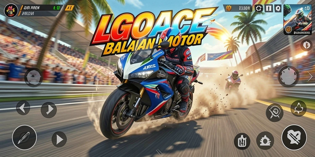 Tampilan gameplay LGOACE dengan balapan motor yang seru.