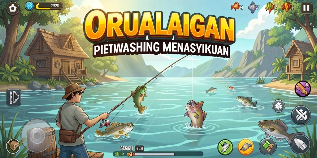 Screenshot gameplay ORA78 yang menampilkan aksi memancing yang mengasyikkan.