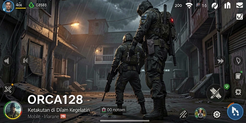 Screenshot gameplay menegangkan di ORCA128 penuh dengan kegelapan.