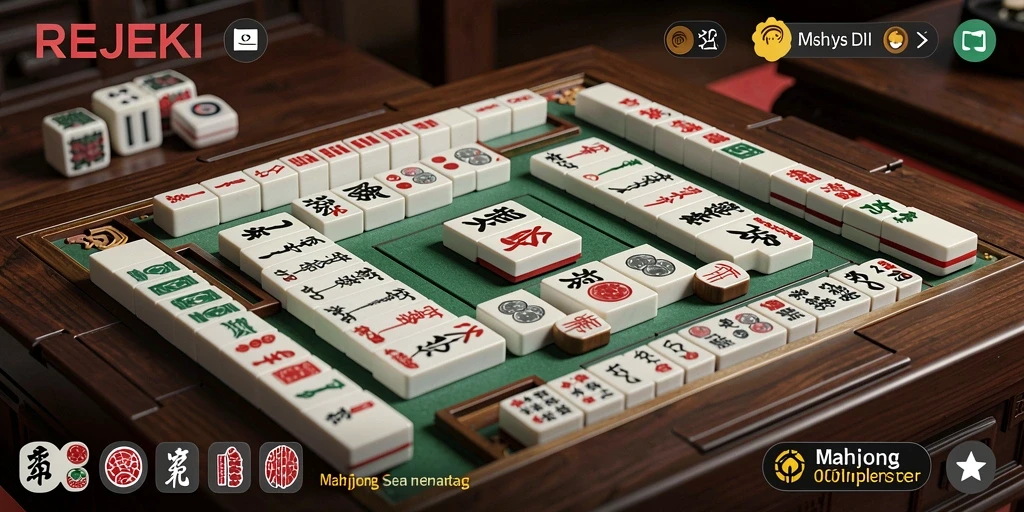 Screenshot gameplay REJEKI menampilkan suasana pertandingan Mahjong yang seru.