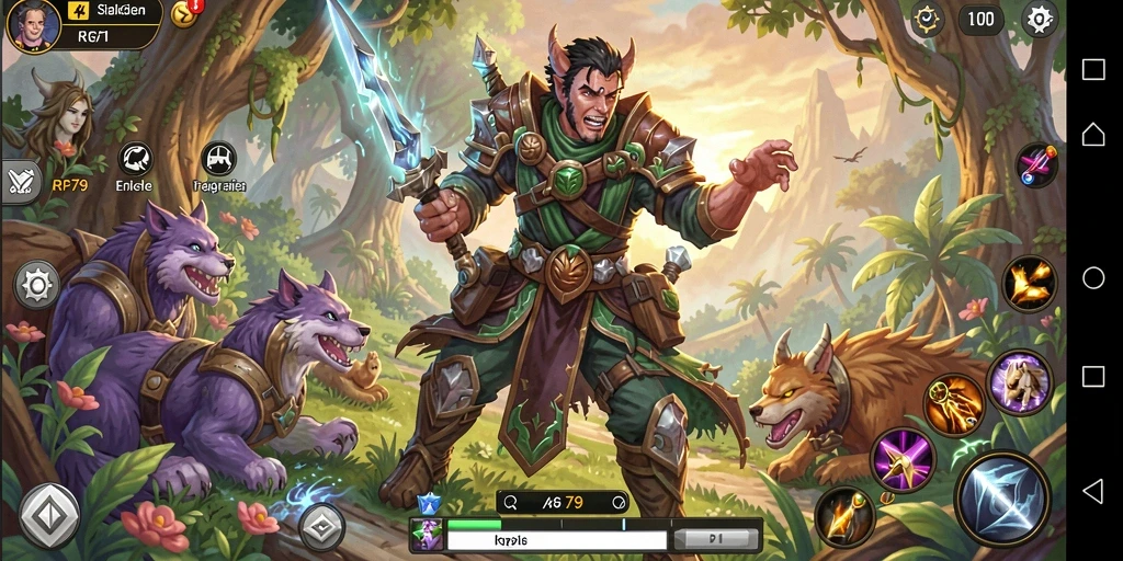 Screenshot gameplay RP79 menampilkan pertempuran epik dan eksplorasi mendalam.