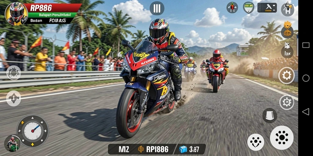 Gameplay seru balapan motor dalam RP886.